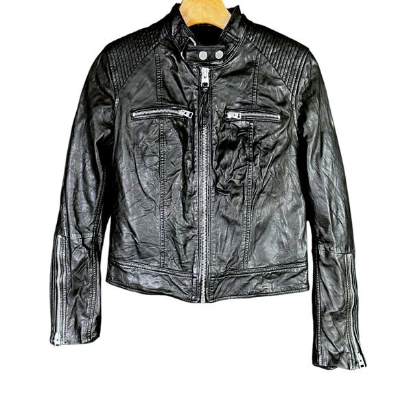 Women's Super Dry Superdry Studios Leather Racer Jacket - Size S - $299 Retail - Picture 1 of 7